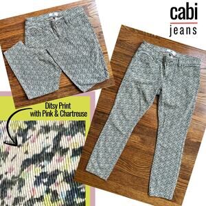 CAbi Ditsy Jeans Skinny MidRise Stretch Crop Ankle Boho Chic Artsy Fall Winter